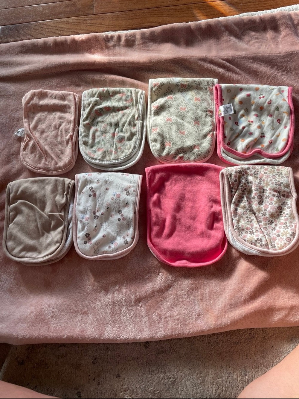 Baby Burp Cloths - Pink and Floral Cotton Set